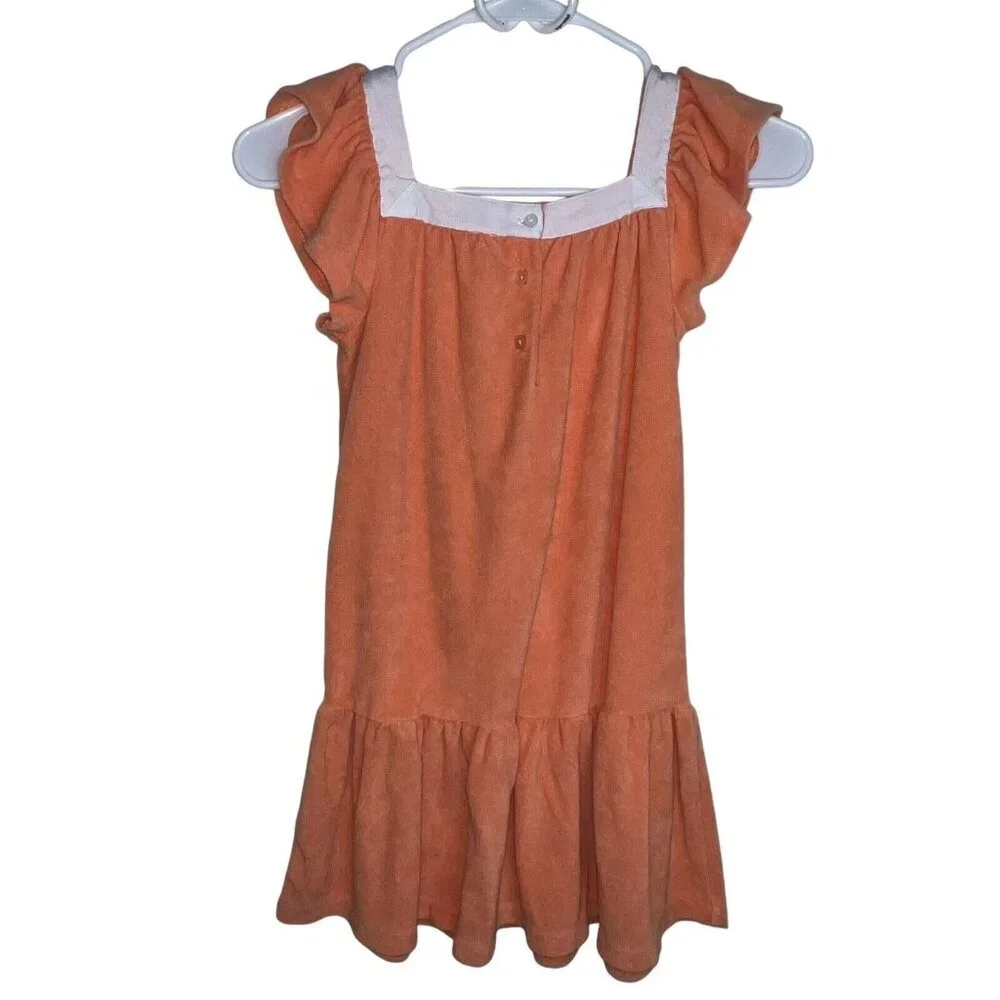 JANIE AND JACK TERRY SWIM COVERUP CORAL‎ ORANGE GIRLS SIZE 7 DRESS RUFFLE BEACH